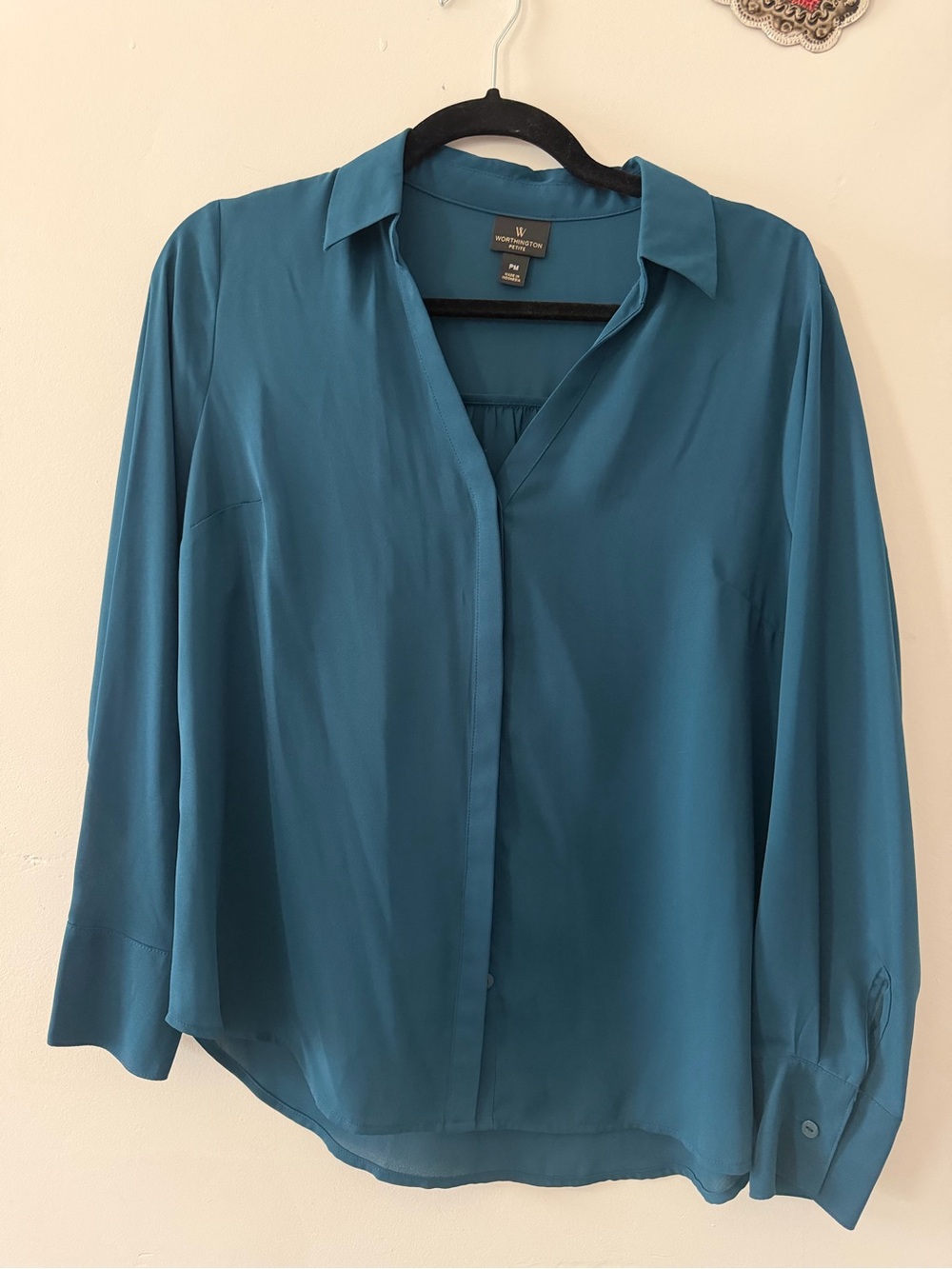 Worthington Teal-Blue Button-Front Women's Blouse